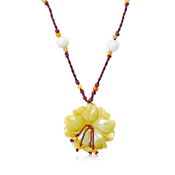 Stunning Anemone Flower Handmade Crystal Jade Necklace Pendant - Picture 2 of 5